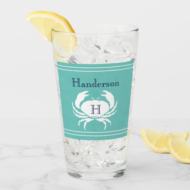 Copo De Pint Caranguejo branco Marinho azul-branco monograma, n (Gelo frontal)