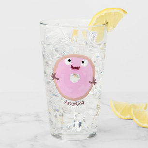Copo De Pint Cartoon de rosquinha rosa-claro e bonito