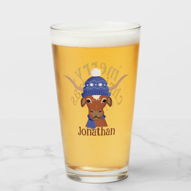 Copo De Pint Cartoon Longhorn no Boné de Esqui Periwinkle e Sca (Frente (Preenchido))