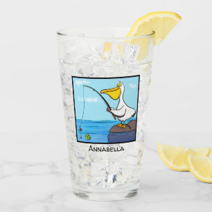 Copo De Pint Cartoon pelicano de pesca engraçado