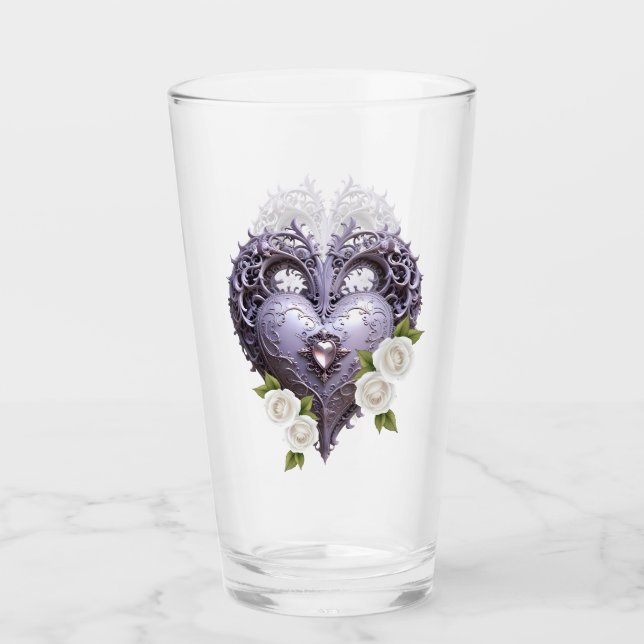 Copo De Pint Cartucho com rosas brancas e cardíacas (Frente)