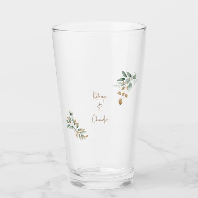 Copo De Pint Casamento de Folhagem de Glam Name (Frente)