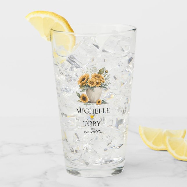 Copo De Pint Casamento de Newlyweds Floral Personalizado (Gelo frontal)