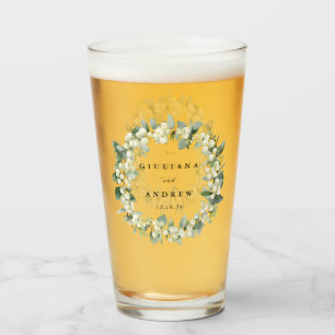 Copo De Pint Casamento Elegante de Snowberry+Eucalyptus Wreath