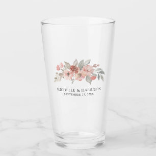 Copo De Pint Casamento em Aquarela Floral Rosa Elegante