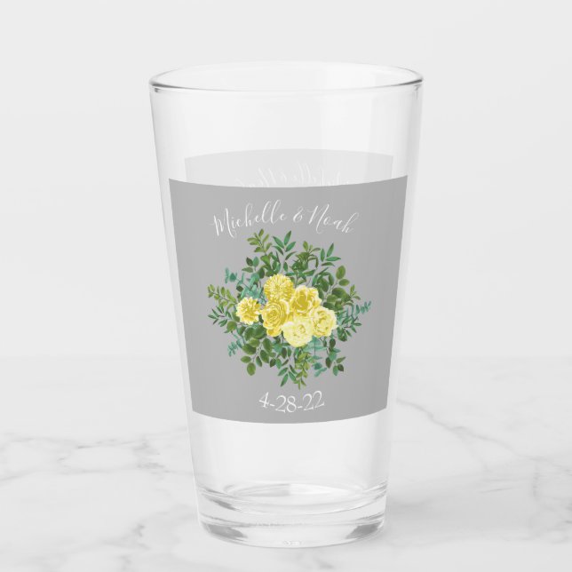 Copo De Pint Casamento Floral Amarelo-claro e Cinza (Frente)