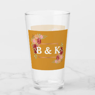 Copo De Pint Casamento Floral Aquarela Amarelo Mostarda Borgonh