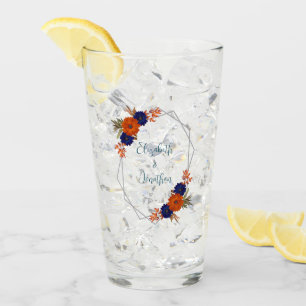 Copo De Pint Casamento Floral Azul de Marinho Laranja de Outono