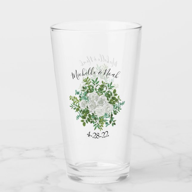 Copo De Pint Casamento Floral de Rosa Negra e Branca (Frente)