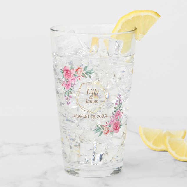 Copo De Pint Casamento Floral Pink (Gelo traseiro)