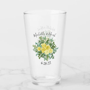 Copo De Pint Casamento Floral Rosa e Pastel Amarelo
