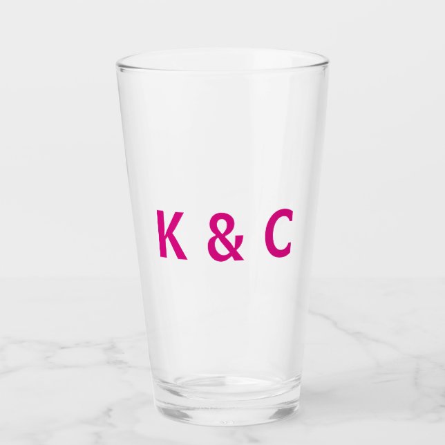 Copo De Pint Casamento Moderno Fuschia Monograma (Frente)