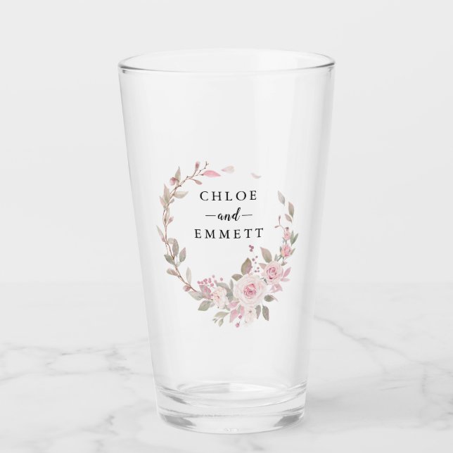 Copo De Pint Casamento Rustic Blush Pink Rose Wreath (Frente)
