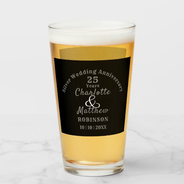 Copo De Pint Casamento Silver do 25 Anniversário Personalizado (Frente (Preenchido))
