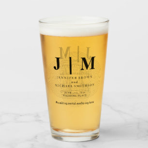 Copo De Pint Casamento Simples Branco Geométrico Mínimo