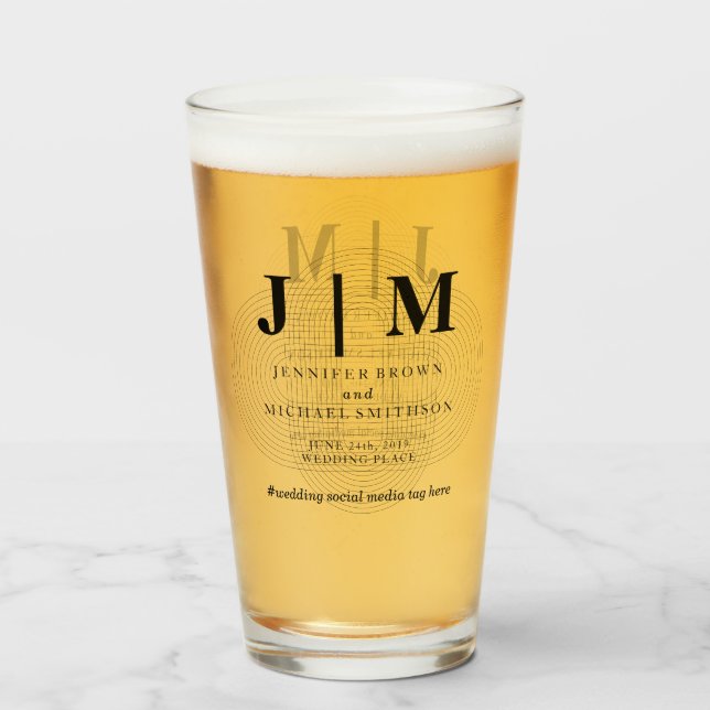 Copo De Pint Casamento Simples Branco Geométrico Mínimo (Frente (Preenchido))