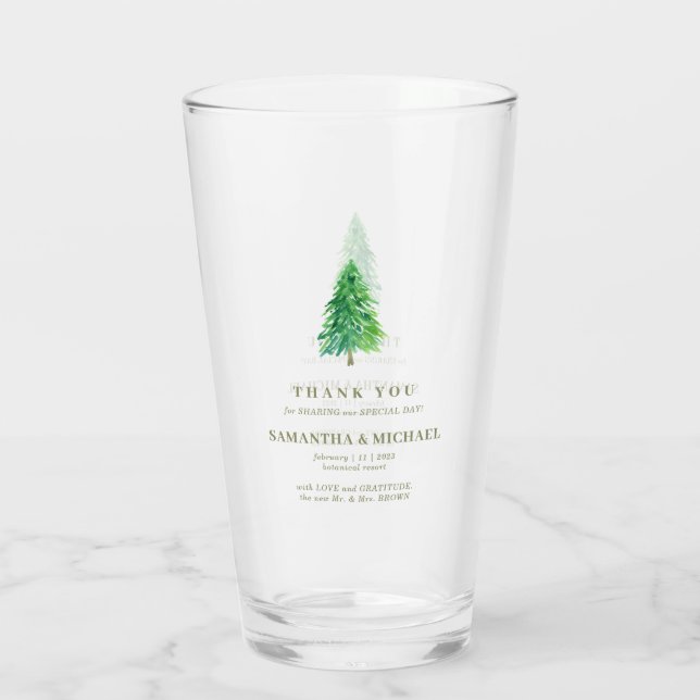 Copo De Pint Casamento Simples Moderno Flor Árvore Florestal (Verso)