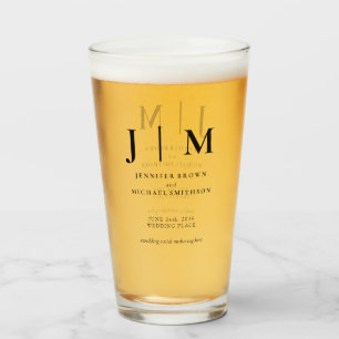 Copo De Pint Casamento Simples Preto e Branco Minimalista Moder