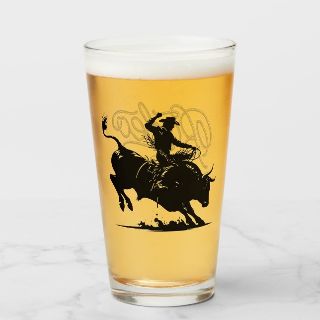 Copo De Pint Cavaleiro de Touro Rodeio Personalizado (Frente (Preenchido))
