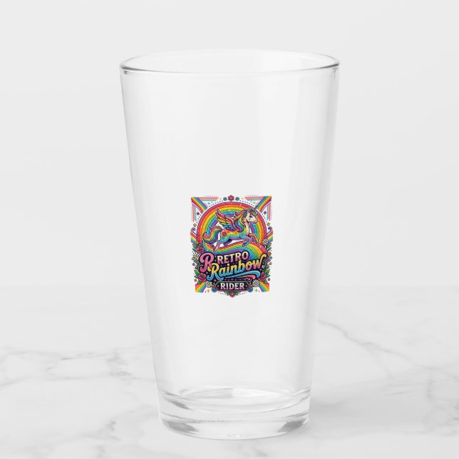 Copo De Pint Cavaleiro Unicórnio Arco-íris Retro (Frente)