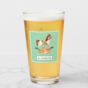Copo De Pint Cavalo Rocking Vintage com Buquê Floral