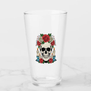 Copo De Pint Caveira Floral com Velas Halloween