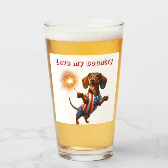 Copo De Pint Cerveja Dachshund 4 de Julho  (Frente (Preenchido))