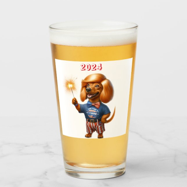 Copo De Pint Cerveja Dachshund com Penteado Vermelho (Frente (Preenchido))