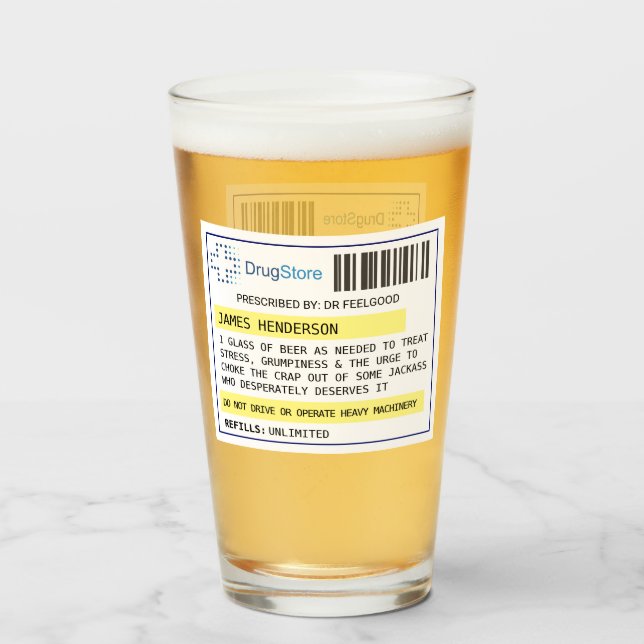 Copo De Pint Cerveja engraçada personalizada/vidro de prescriçã (Frente (Preenchido))