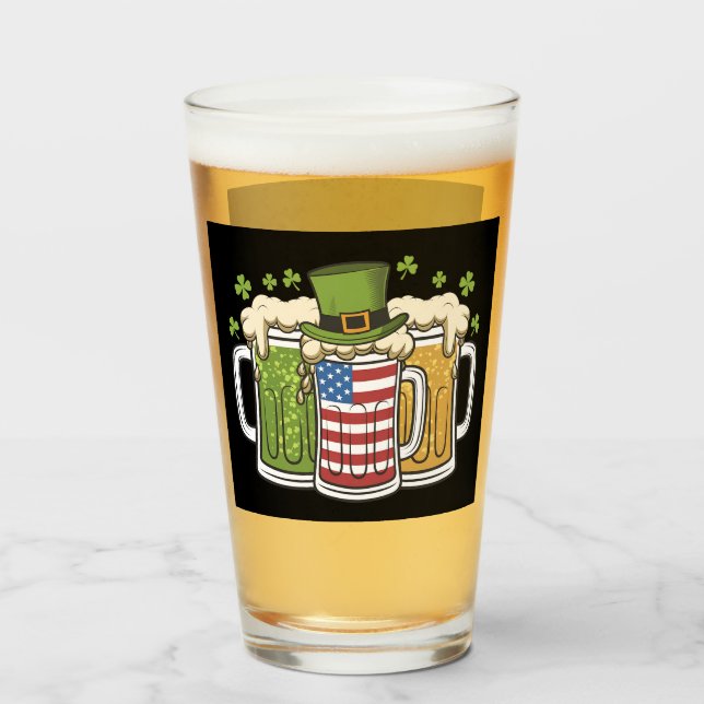 Copo De Pint Cerveja Irlandesa Irlanda EUA Bandeira Americana D (Frente (Preenchido))