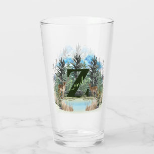 Copo De Pint Cervo em Aquarela Letra de Monograma Personalizado