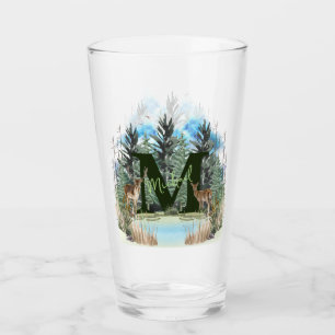 Copo De Pint Cervo em Aquarela Letra Monograma Personalizado M