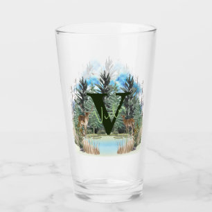 Copo De Pint Cervo em Aquarela Letra Personalizada de Monograma