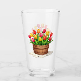 Copo De Pint Cesto de Madeira Cheio de Tulipas