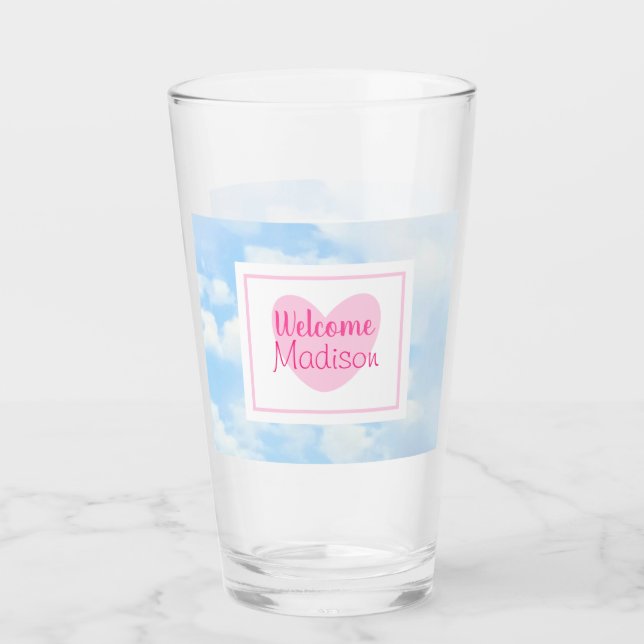 Copo De Pint Chá de Menina de Coração Azul e Rosa (Frente)