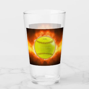 Copo De Pint Chamas de bola de fogo de softball amarelo do Slip