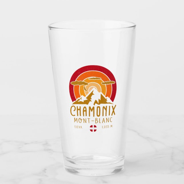 Copo De Pint Chamonix França Retro Sunset Skiing Souvenirs 80s (Frente)