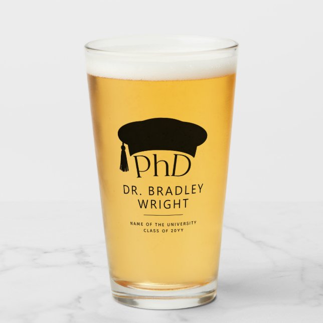 Copo De Pint Chapéu de Doutorado Personalizado PhD Formatura (Frente (Preenchido))