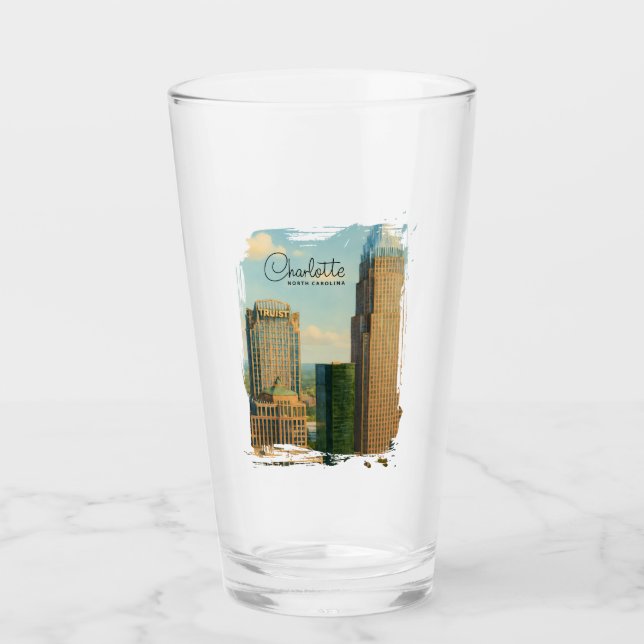Copo De Pint Charlotte NC Aquarela Horizonte (Frente)