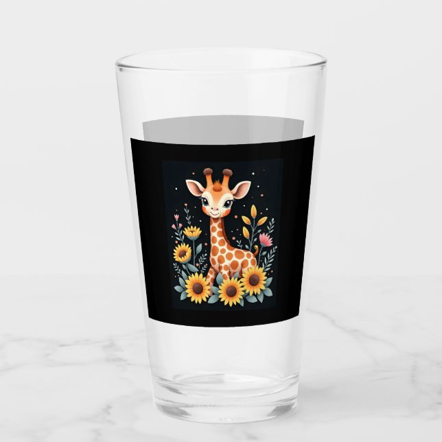 Copo De Pint Charming Giraffe Surrounded By Flowers Long Sleeve (Frente)