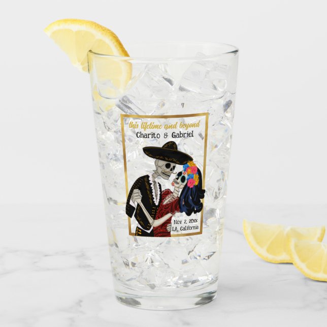 Copo De Pint Charro e Catrina Sugar Skulls Dançando (Gelo frontal)
