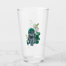 Chartreux Cat com Flor Amarelo