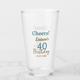 Copo De Pint Cheers 40th birthday name date brown turquoise sim