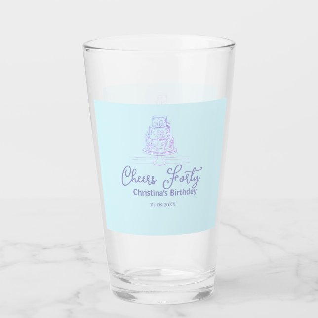 Copo De Pint Cheers forty happy birthday cake blue purple name  (Frente)