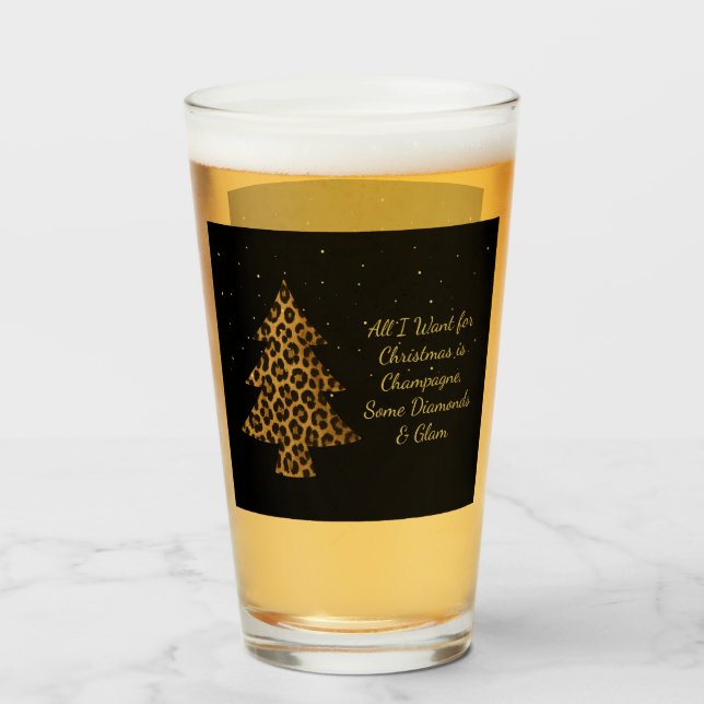Copo De Pint Chic Holiday Leopard Tree Design (Frente (Preenchido))