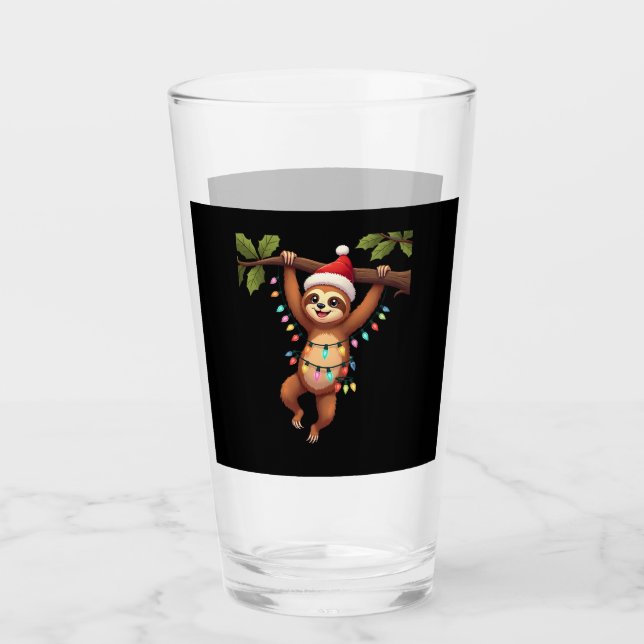 Copo De Pint Christmas Lights Sloth Wearing Xmas Hat - Sloth Lo (Frente)