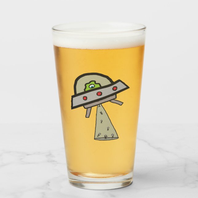Copo De Pint Chuva voadora de OVNI de Abdução de alienígenas (Frente (Preenchido))