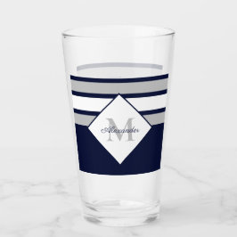 Copo De Pint Cinza Azul Marinho Moderno Náutico Grelha Monogram