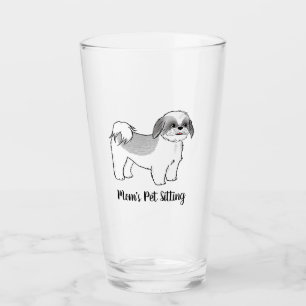 Copo De Pint Cinza e Cão de Cartoon White Shih Tzu Personalizad