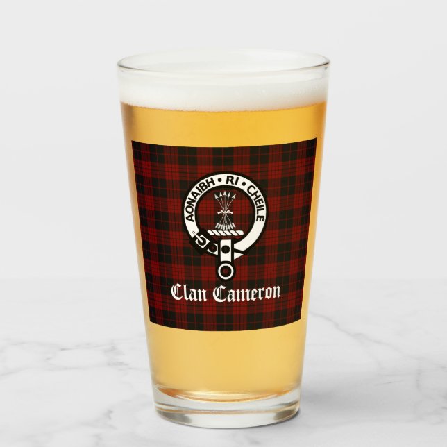 Copo De Pint Clan Cameron Crest Crachá & Tartan (Frente (Preenchido))